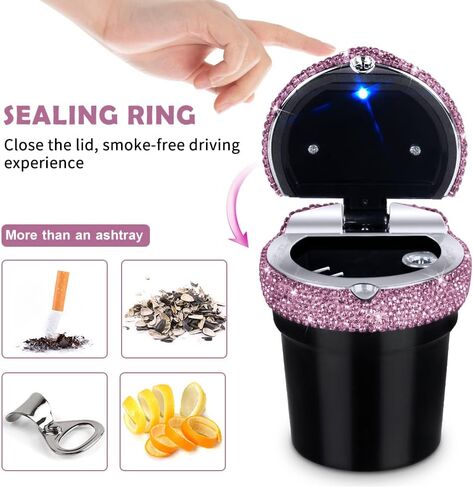 eing Car Ashtray Portable Bling Cigarette Smokeless Cylinder Cup Holder with Blue LED Light Indicator,Car Accessories for Women,Ideal for Car,Home and Office,1 - Pack Black+White in Kuwait