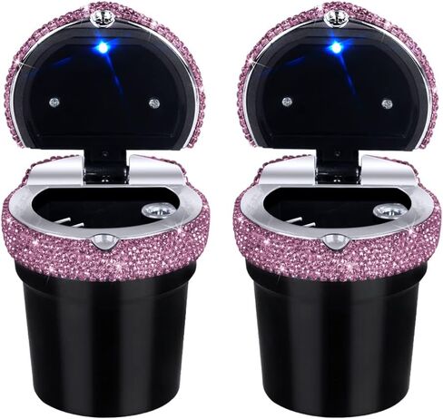 eing Car Ashtray Portable Bling Cigarette Smokeless Cylinder Cup Holder with Blue LED Light Indicator,Car Accessories for Women,Ideal for Car,Home and Office,1 - Pack Black+White in Kuwait