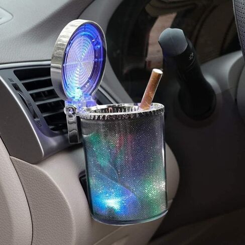 Bosaidong Car Ashtray, Auto Ashtray With LED Light, Mini Car Trash Can, Portable Ashtray with Lid Suitable for Most Vehicles, Silver in Saudi Arabia