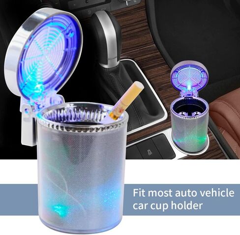 Bosaidong Car Ashtray, Auto Ashtray With LED Light, Mini Car Trash Can, Portable Ashtray with Lid Suitable for Most Vehicles, Silver in Saudi Arabia