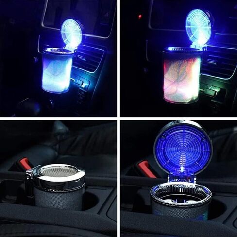 Bosaidong Car Ashtray, Auto Ashtray With LED Light, Mini Car Trash Can, Portable Ashtray with Lid Suitable for Most Vehicles, Silver in Saudi Arabia