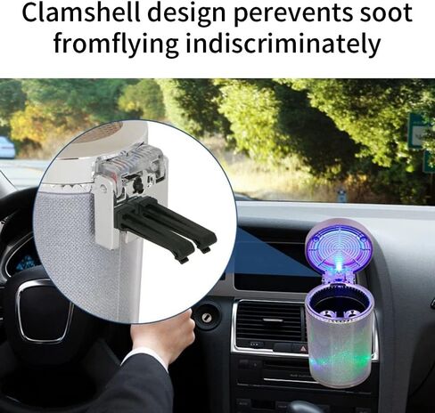 Bosaidong Car Ashtray, Auto Ashtray With LED Light, Mini Car Trash Can, Portable Ashtray with Lid Suitable for Most Vehicles, Silver in Saudi Arabia