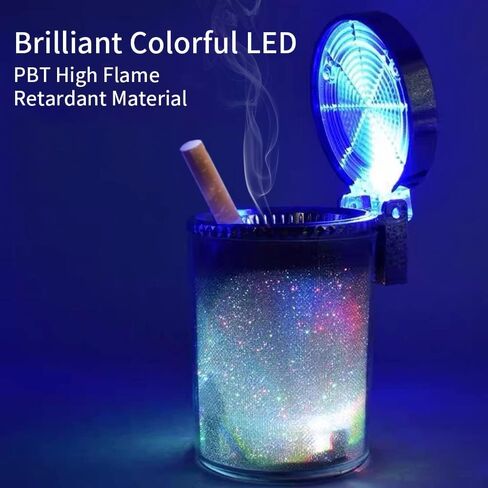 Bosaidong Car Ashtray, Auto Ashtray With LED Light, Mini Car Trash Can, Portable Ashtray with Lid Suitable for Most Vehicles, Silver in Saudi Arabia