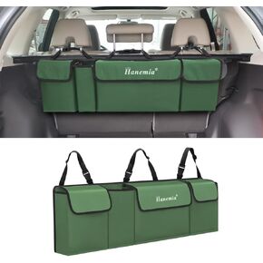 Car Trunk Organizer and Storage, Backseat Hanging Organizer for SUV, Truck, MPV, Waterproof, Collapsible Cargo Storage Bag with 4 Pockets, Car Accessories for Men and Women (Army Green)