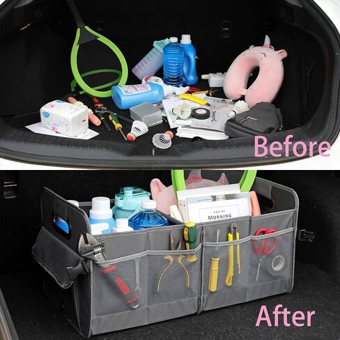Car Trunk Organizer Car Storage Organizer Collapsible Multi Compartment Car Organizer Adjustable Straps Car Organizer for SUV(Beige) in Saudi Arabia