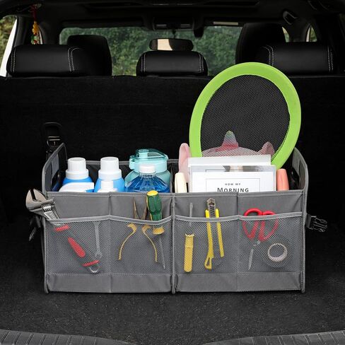 Car Trunk Organizer Car Storage Organizer Collapsible Multi Compartment Car Organizer Adjustable Straps Car Organizer for SUV(Beige) in Saudi Arabia