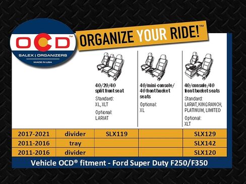 Vehicle OCD - Under Center Bench Seat Organizer for Ford F150 (2015-2020), F250 / F350 SuperDuty (2017-2021) (40/20/40 Split Bench seat ONLY) - Made in USA in Saudi Arabia