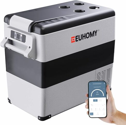 ثلاجة سيارة EUHOMY، ثلاجة RV سعة 55 لترًا (59qt) مع 12/24 فولت تيار مستمر و110-240 فولت تيار متردد، ثلاجة محمولة ومبرد ثلاجة للسيارة، وRV، والتخييم، والسفر، وصيد الأسماك، والاستخدام الخارجي أو المنزلي (رمادي). in Kuwait