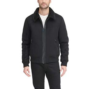 DKNY Men's Shearling Bomber Jacket with Faux Fur Collar in Saudi Arabia