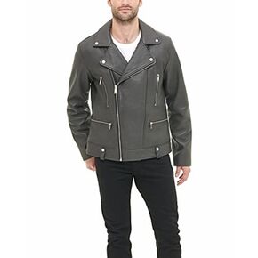 معطف جوني غير متماثل من الجلد الطبيعي للرجال من دي كيه ان واي in Kuwait