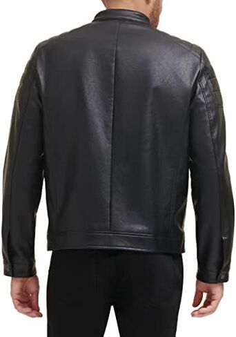 DKNY Men's Mixed Media Faux Leather Puffer Motocros Racer Jacket in Kuwait