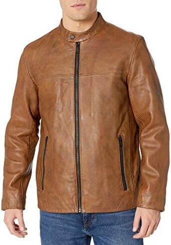 DKNY Men's Modern Lamb Leather Racer Jacket in Saudi Arabia