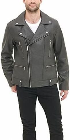 معطف جوني غير متماثل من الجلد الطبيعي للرجال من دي كيه ان واي in Kuwait