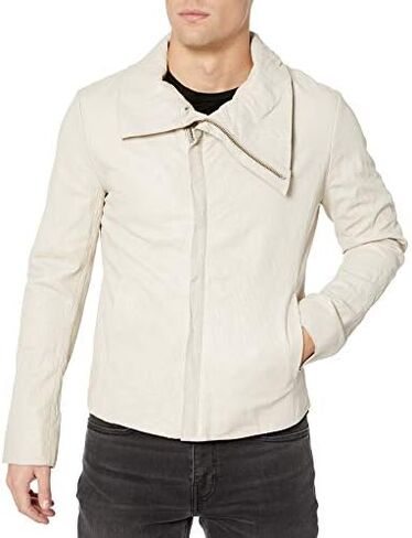 LAMARQUE Men's Briar Crinkled Lambskin Turtle Neck Asymmetric Jacket in Saudi Arabia