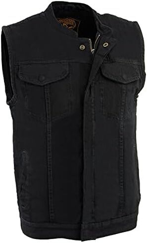 Milwaukee Leather MDM3000 Men's Black Denim ‘Quick Draw’ Dual Closure Club Style Vest in Kuwait