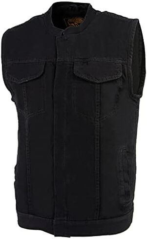 Milwaukee Leather MDM3000 Men's Black Denim ‘Quick Draw’ Dual Closure Club Style Vest in Kuwait