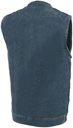 Milwaukee Leather MDM3000 Men's Black Denim ‘Quick Draw’ Dual Closure Club Style Vest in Kuwait