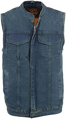 Milwaukee Leather MDM3000 Men's Black Denim ‘Quick Draw’ Dual Closure Club Style Vest in Kuwait