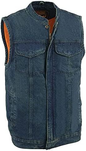 Milwaukee Leather MDM3000 Men's Black Denim ‘Quick Draw’ Dual Closure Club Style Vest in Kuwait