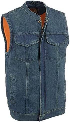 Milwaukee Leather MDM3000 Men's Black Denim ‘Quick Draw’ Dual Closure Club Style Vest in Kuwait