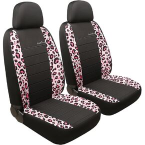 GIANT PANDA Front Car Seat Covers, Bucket Seat Covers, Leather Low Back Auto Seat Covers for Cars, Trucks, Jeep, Van, SUV, Pickup, Airbag Compatible (Beige)