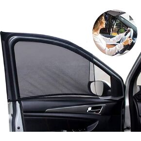 Car Front Window Sun Shade - 2 Pack Breathable Mesh Car Side Window Shade Sunshade UV Protection for Driver Family Pet on Front seat, Car Curtain with Two Holes to See Rearview Mirror