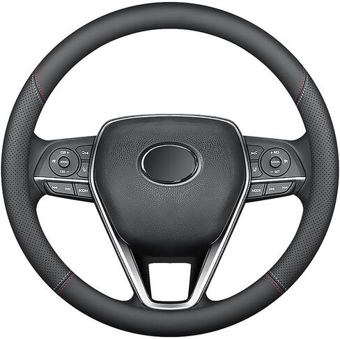 LKWLIKEI Nappa Premium Leather car Steering Wheel Cover, Non-Slip, Breathable, Universal 15 inches in Kuwait