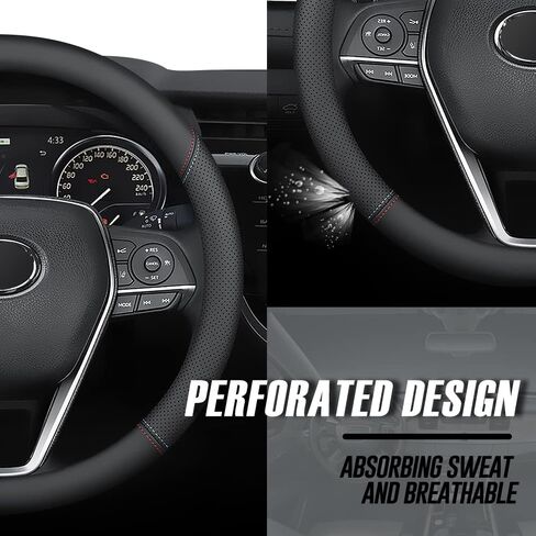 LKWLIKEI Nappa Premium Leather car Steering Wheel Cover, Non-Slip, Breathable, Universal 15 inches in Kuwait