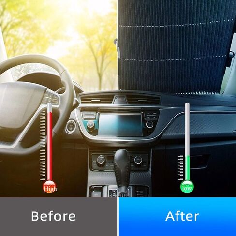 Retractable Windshield Sun Shade for Car, Large Sun Visor Protector Blocks 99% UV Rays to Keep Your Vehicle Cool, Auto Sunshade Fits Front Window of Various Models with Suction Cups 2021 New in Kuwait