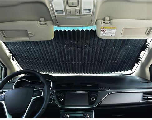 Retractable Windshield Sun Shade for Car, Large Sun Visor Protector Blocks 99% UV Rays to Keep Your Vehicle Cool, Auto Sunshade Fits Front Window of Various Models with Suction Cups 2021 New in Kuwait