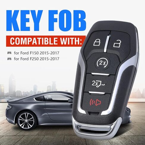 Keymall غطاء حافظة مفتاح السيارة عن بعد لسيارة Ford F150/F250 2015 2016 2017 (معرف لجنة الاتصالات الفيدرالية: M3N-A2C31243300 P/N:164-R8117) 5 أزرار، مجرد غطاء مفتاح in Kuwait