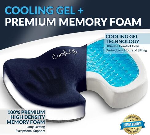 ComfiLife Premium Gel + Memory Foam Seat Cushion – Doctor Recommended Office Chair Cushion, Car Seat Cushion – Chair Cushions for Back & Sciatica Pain Relief – Seat Cushions for Office & Desk (Black) in Saudi Arabia