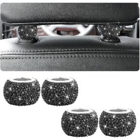 4 Pack Car Headrest Collars, Bling Car Head Rest Collars Rings Decor, Rhinestone Car Head Rest Collars, Diamond Interior Car Seat Accessory, Crystal Decoration Charms for Car SUV Truck (Black)