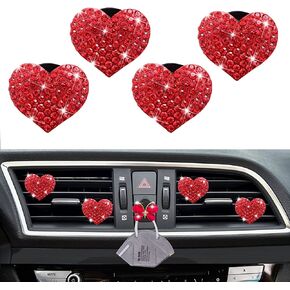 5 Pcs Bling Red Lips Air Vent Clips, Heart Shape Crystal Car Air Vent Clip Charms Car Air Fresheners for Women Rhinestone Diffuser Vent Clip Cute Car Decor Bling Car Accessories for Women (Red hearts)