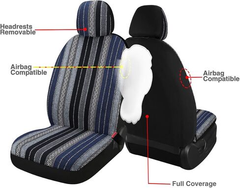 PONYJOYUP Baja Saddle Blanket Car Seat Covers 4PCS Front, Breathable and Washable Striped Woven Automotive Vehicle Seat Cover, Universal Seat Cover for Sedan, SUV, Truck, Airbag Compatible in Saudi Arabia