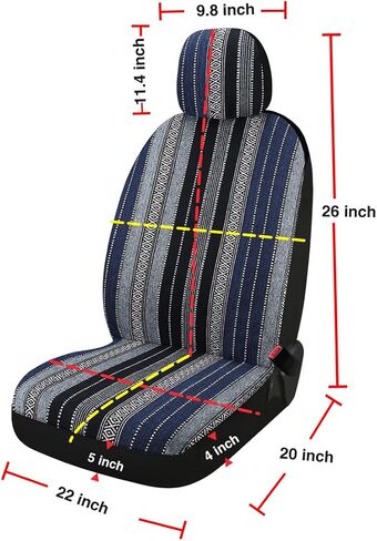 PONYJOYUP Baja Saddle Blanket Car Seat Covers 4PCS Front, Breathable and Washable Striped Woven Automotive Vehicle Seat Cover, Universal Seat Cover for Sedan, SUV, Truck, Airbag Compatible in Saudi Arabia
