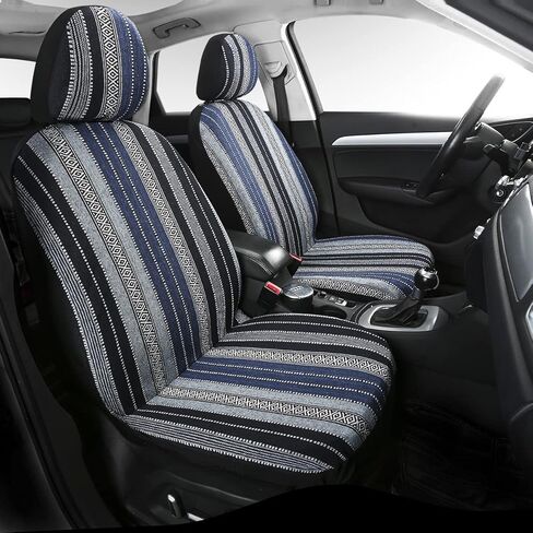 PONYJOYUP Baja Saddle Blanket Car Seat Covers 4PCS Front, Breathable and Washable Striped Woven Automotive Vehicle Seat Cover, Universal Seat Cover for Sedan, SUV, Truck, Airbag Compatible in Saudi Arabia