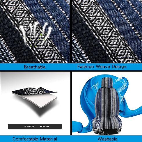 PONYJOYUP Baja Saddle Blanket Car Seat Covers 4PCS Front, Breathable and Washable Striped Woven Automotive Vehicle Seat Cover, Universal Seat Cover for Sedan, SUV, Truck, Airbag Compatible in Saudi Arabia