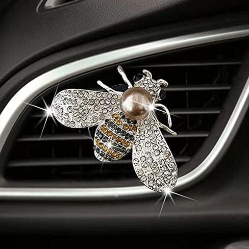 Bling Bee Air Vent Clips, 4 Pcs Crystal Bee Car Air Fresheners Car Diffuser Vent Clip Rhinestone Car Decoration for Women Interior Decor Bling Car Accessories + Sunflower Mask Hook in Saudi Arabia
