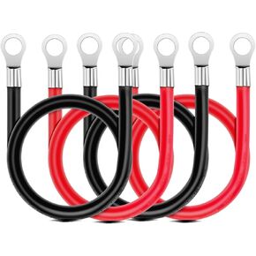 كابلات البطارية LDOPTO 6 AWG 20 بوصة كابلات التوصيل لمجموعة كابلات عاكس بطارية السيارة مع أطراف توصيل، كابلات عاكس بطارية نحاسية حمراء + سوداء للسيارات والبحرية والطاقة الشمسية وATV وخالية من الأكسجين