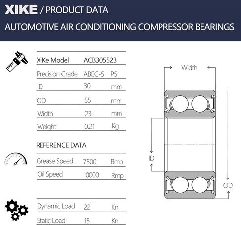 XiKe 1 قطعة ACB 40x62x24 مم محمل قابض تكييف الهواء، سرعة عالية ومتينة مكافئة MT2029، 40BD219DU و40BD6224. in Kuwait