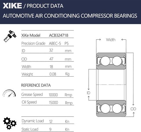 XiKe 1 قطعة ACB 40x62x24 مم محمل قابض تكييف الهواء، سرعة عالية ومتينة مكافئة MT2029، 40BD219DU و40BD6224. in Kuwait
