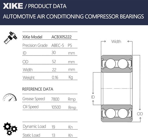 XiKe 1 قطعة ACB 40x62x24 مم محمل قابض تكييف الهواء، سرعة عالية ومتينة مكافئة MT2029، 40BD219DU و40BD6224. in Kuwait