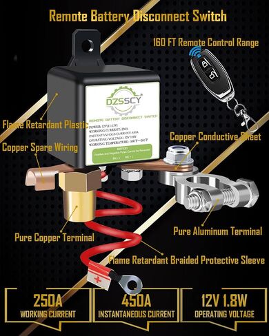 Remote Battery Disconnect Switch 12v, 250A, Anti-Theft Car Kill Switch, Security Prevent Battery Drain, Kill Switch for Car, RV in Saudi Arabia