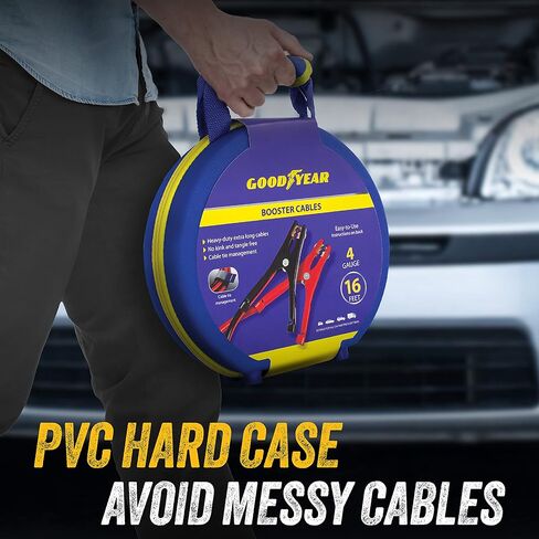 جوديير - [4 مقايس، 16 قدم] - ينقل جهد اعلى من 6 او 8 او 10 او 12] كيبلات توصيل شديدة التحمل مع حافظة من بلاستيك PVC، مساعدة على الطريق في حالات الطوارئ، تعمل في كل طقس in Kuwait