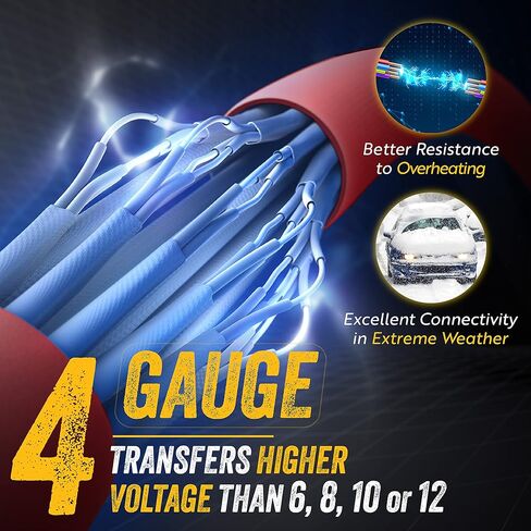 جوديير - [4 مقايس، 16 قدم] - ينقل جهد اعلى من 6 او 8 او 10 او 12] كيبلات توصيل شديدة التحمل مع حافظة من بلاستيك PVC، مساعدة على الطريق في حالات الطوارئ، تعمل في كل طقس in Kuwait