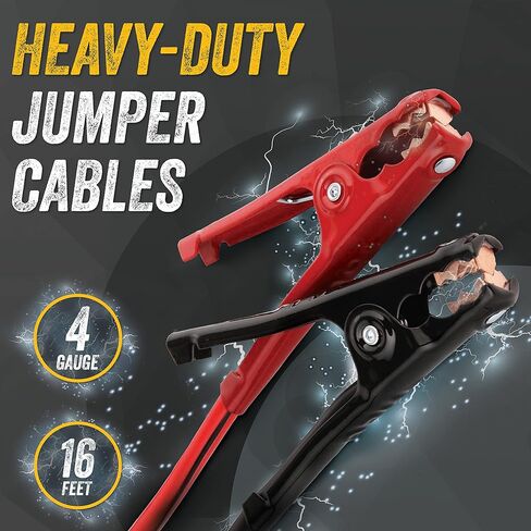 جوديير - [4 مقايس، 16 قدم] - ينقل جهد اعلى من 6 او 8 او 10 او 12] كيبلات توصيل شديدة التحمل مع حافظة من بلاستيك PVC، مساعدة على الطريق في حالات الطوارئ، تعمل في كل طقس in Kuwait