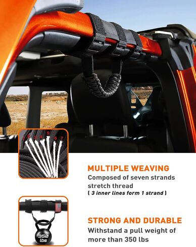 Savadicar 2 x Roll Bar Grab Handles Grip Handle for Jeep Wrangler YJ TJ JK JL & Gladiator JT 1987-2023, UTV, ATV, Interior Accessories, Black in Kuwait