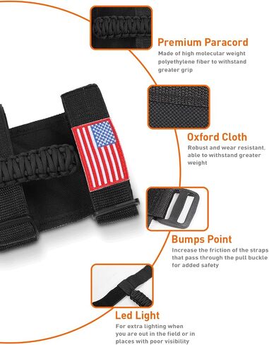 Savadicar 2 x Roll Bar Grab Handles Grip Handle for Jeep Wrangler YJ TJ JK JL & Gladiator JT 1987-2023, UTV, ATV, Interior Accessories, Black in Kuwait