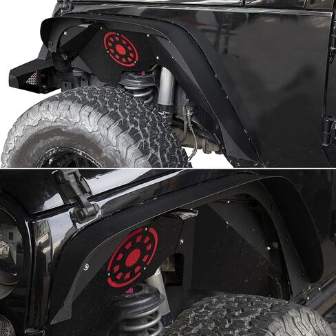 مشاعل الحاجز الأمامي والخلفي المسطحة من OEDRO متوافقة مع 2007-2018 Jeep Wrangler JK & JKU Unlimited، مجموعة بطانة فولاذية للطرق الوعرة مكونة من 4 قطع in Kuwait